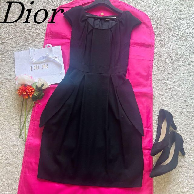 【美品】Christian Dior ロングワンピース ブラック 半袖 L