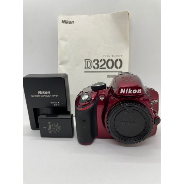 カメラかなり綺麗な希少な赤 NIKON D3200 説明書付き#313