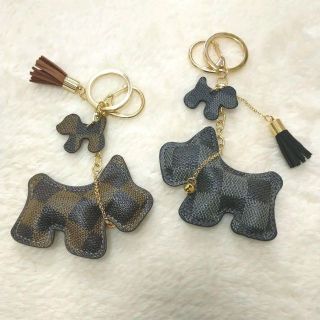 【２点セット♬】キーホルダー いぬ 犬 チェック柄 市松模様 バッグチャーム(キーホルダー)