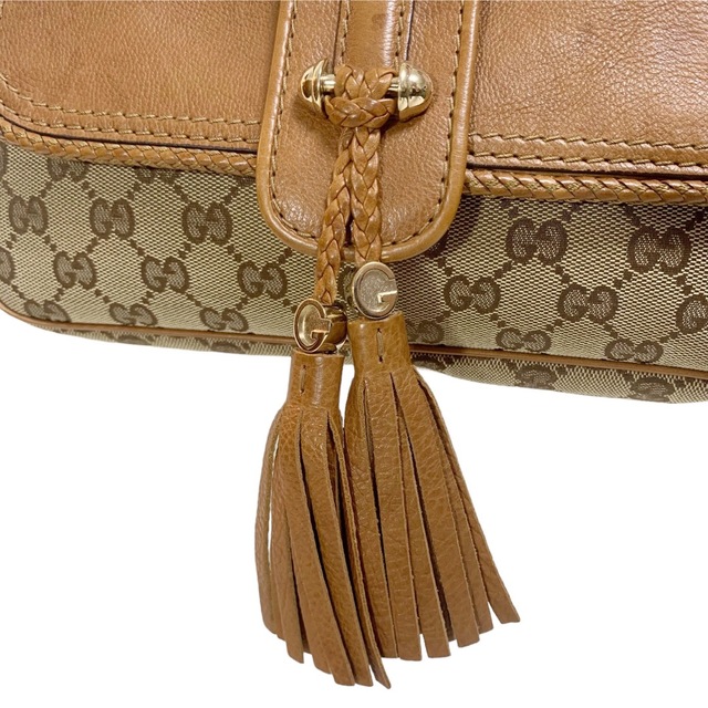 GUCCI マラケシュ フリンジ GG柄 キャンバス ゴールドチェーン レザー-