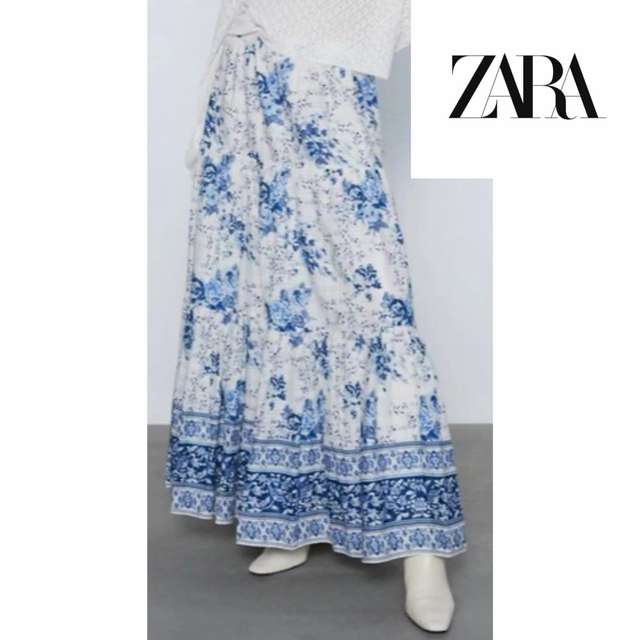 ZARA(ザラ)の【ZARA】花柄ロングスカート ホワイト ブルー  レディースのスカート(ロングスカート)の商品写真