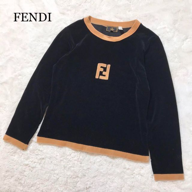 FENDI フェンディ ベロア ロゴマーク トップス トレーナー 46 XL相当