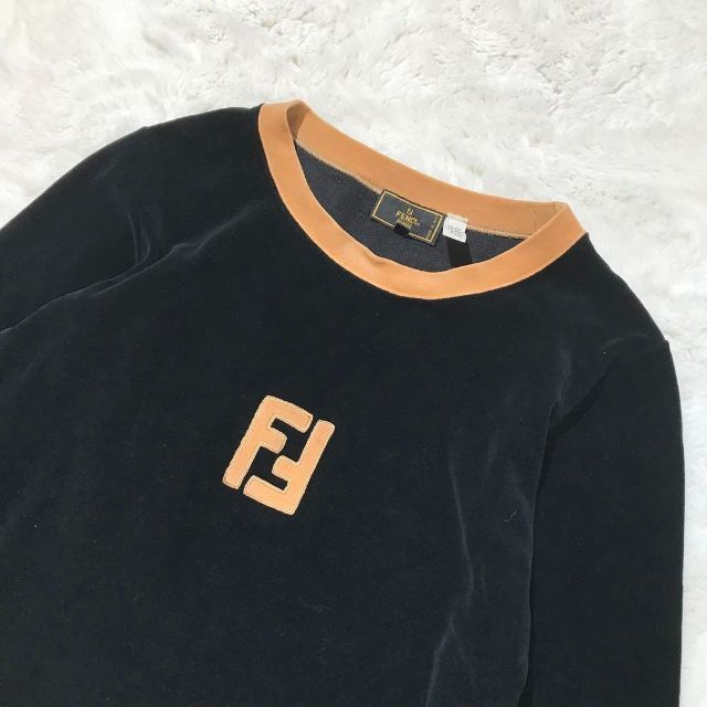 FENDI フェンディ ベロア ロゴマーク トップス トレーナー 46 XL相当