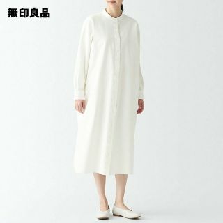 ムジルシリョウヒン(MUJI (無印良品))の■新品■ 無印良品木の実から作ったカポック混オックス長袖ワンピース／オフ白／Ｌ(ひざ丈ワンピース)