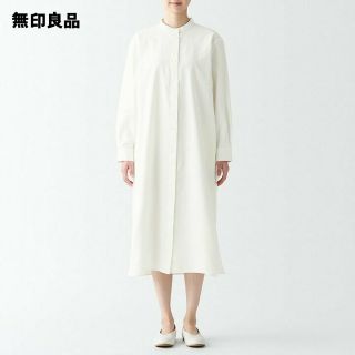 ムジルシリョウヒン(MUJI (無印良品))の★新品★  無印良品木の実から作ったカポック混オックス長袖ワンピース／オフ白／Ｌ(ひざ丈ワンピース)