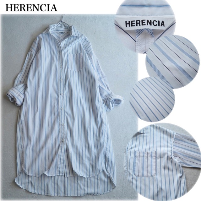 HERENCIA マルチストライプ ロングシャツワンピース 羽織り ゆったり 青