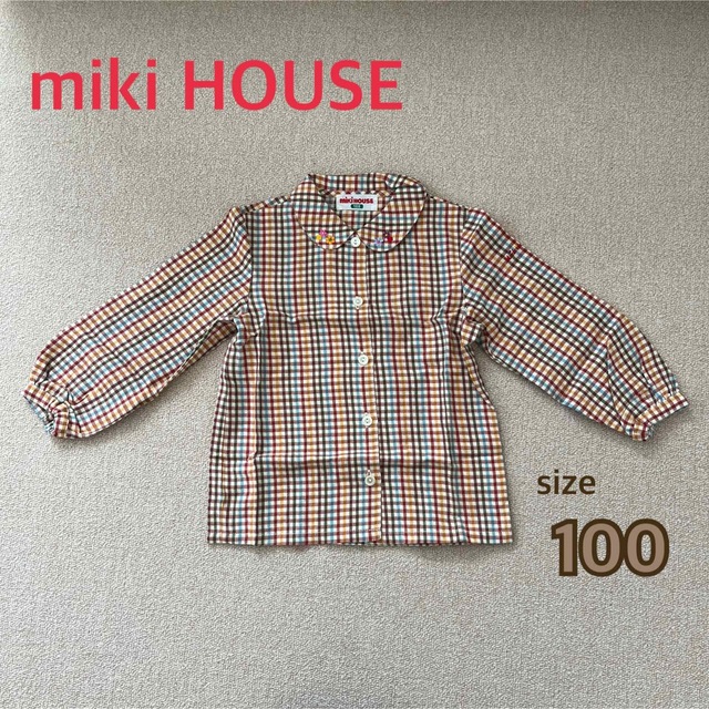 mikihouse(ミキハウス)のmiki HOUSE ミキハウス　チェックブラウス　シャツ　花柄 100cm キッズ/ベビー/マタニティのキッズ服女の子用(90cm~)(ブラウス)の商品写真