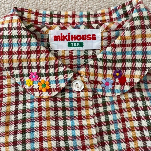 mikihouse(ミキハウス)のmiki HOUSE ミキハウス　チェックブラウス　シャツ　花柄 100cm キッズ/ベビー/マタニティのキッズ服女の子用(90cm~)(ブラウス)の商品写真