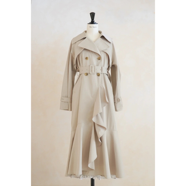 Her lip to Gabardine Ruffled Trench Coat-