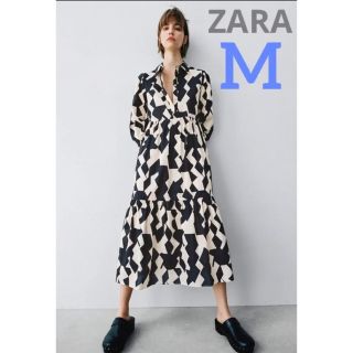 ザラ(ZARA)の新品ZARA プリントミディワンピースM(ロングワンピース/マキシワンピース)