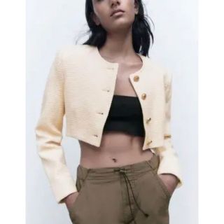 ザラ(ZARA)のZARA ノーカラーツイードジャケット(ノーカラージャケット)