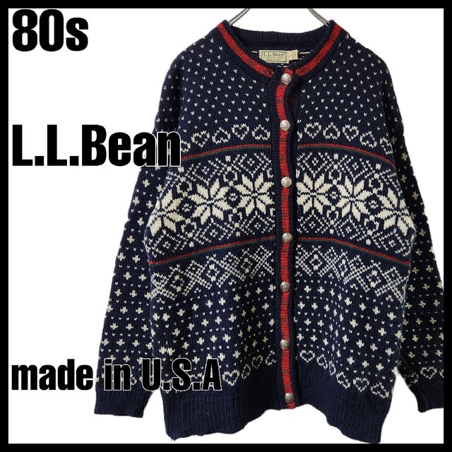 【美品】80's L.L.Bean バーズアイニット カーディガン メンズL