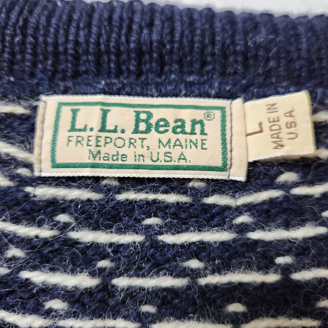 80s L.L.Bean　USA製 バーズアイ　ノルディック カーディガン　L