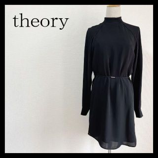 セオリー(theory)の美品★theory セオリー ハイネックワンピース ブラック 黒 シルク S(ミニワンピース)