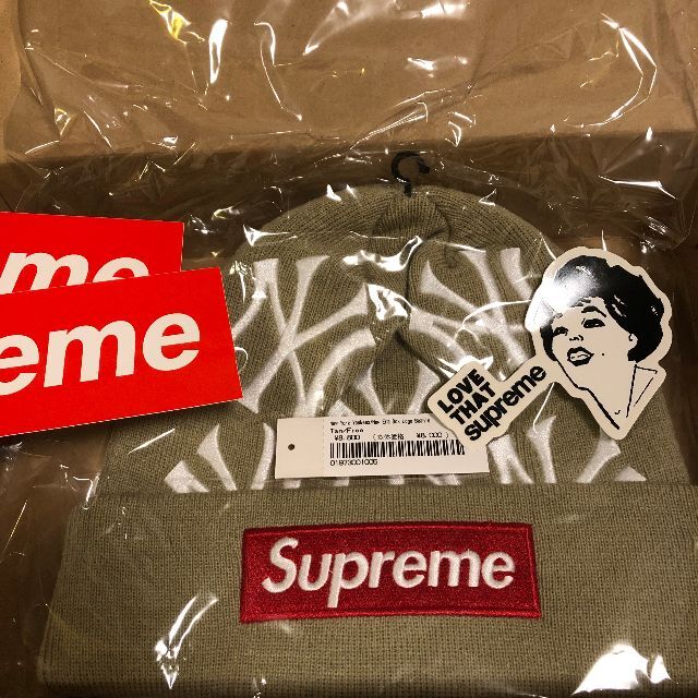 Supreme New York Yankees Logo Beanie TAN-