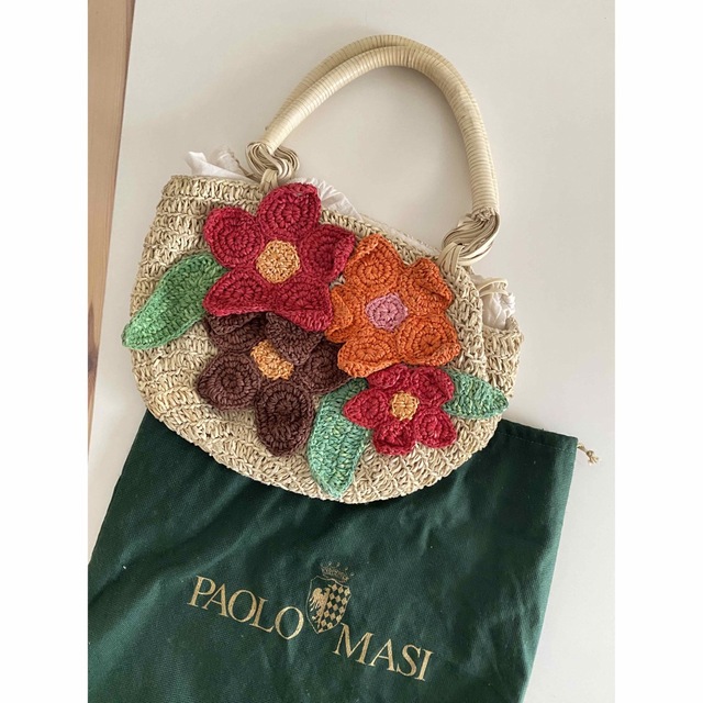 PAOLO MASI(パオロマージ)の花モチーフPAOLOMASIパオロマージ革編み込みミニハンドバッグ◆イタリア製 レディースのバッグ(ハンドバッグ)の商品写真