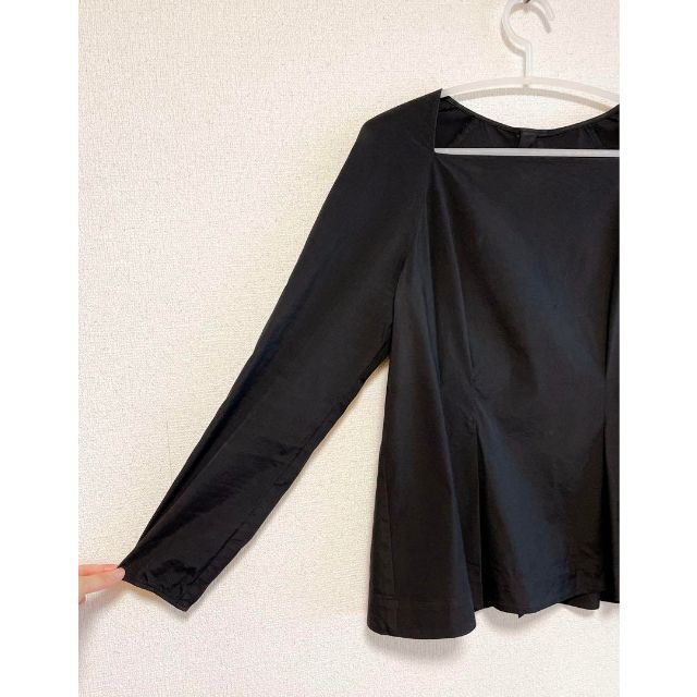 クラシカルなネックにバックシャン♪ 長袖タックシャツ L ブラック 7