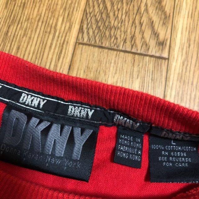 90s 香港製 DKNY ロンT 赤 青 白 Lサイズ  ダナキャラン 刺繍