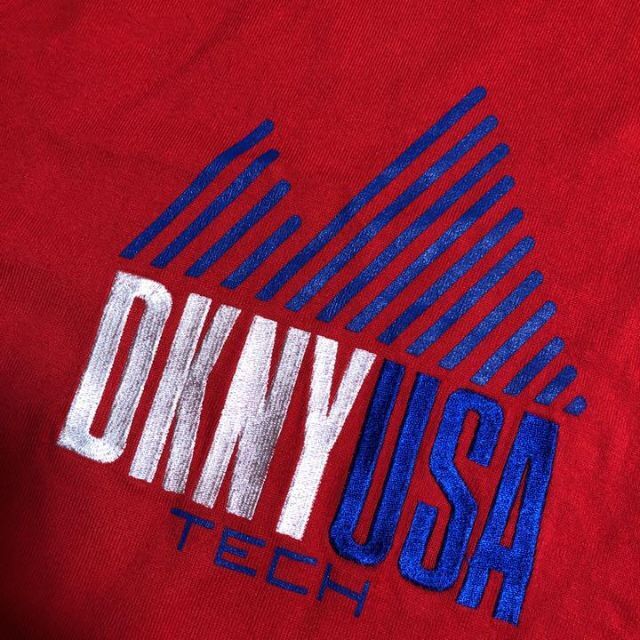 90s 香港製 DKNY ロンT 赤 青 白 Lサイズ  ダナキャラン 刺繍