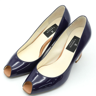 ランバン(LANVIN)のランバン パンプス 良品 オープントゥ エナメル チャンキーヒール 日本製 ブランド 靴 レディース 24.5cmサイズ パープル LANVIN(ハイヒール/パンプス)