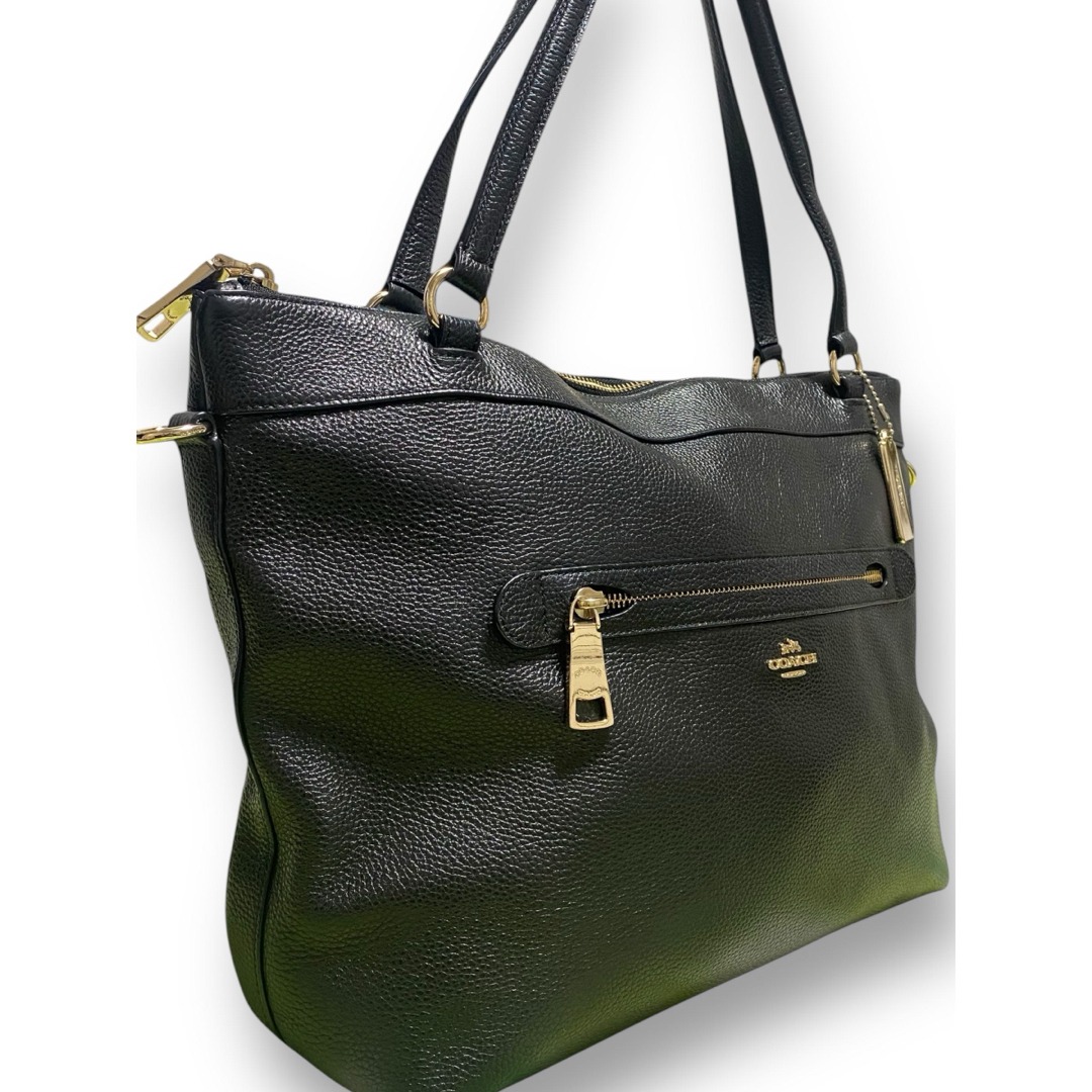coachコーチ レザートートバッグ レザーハンドバッグ ブラック黒 金