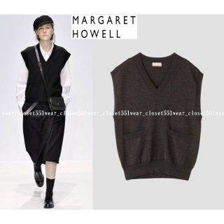 マーガレットハウエル(MARGARET HOWELL)の2020 美品マーガレットハウエル☆ウール ポケット ニットベスト 2 ブラウン(ベスト/ジレ)