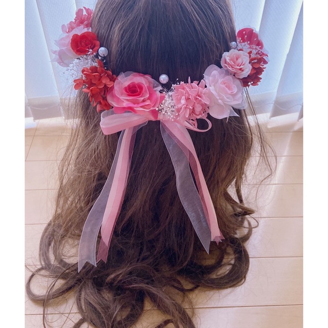 ラプンツェルハーフアップ髪飾り♡赤♡ピンク♡濃いピンクの通販 ラプンツェルハーフアップ髪飾り♡赤♡ピンク♡濃いピンクの通販