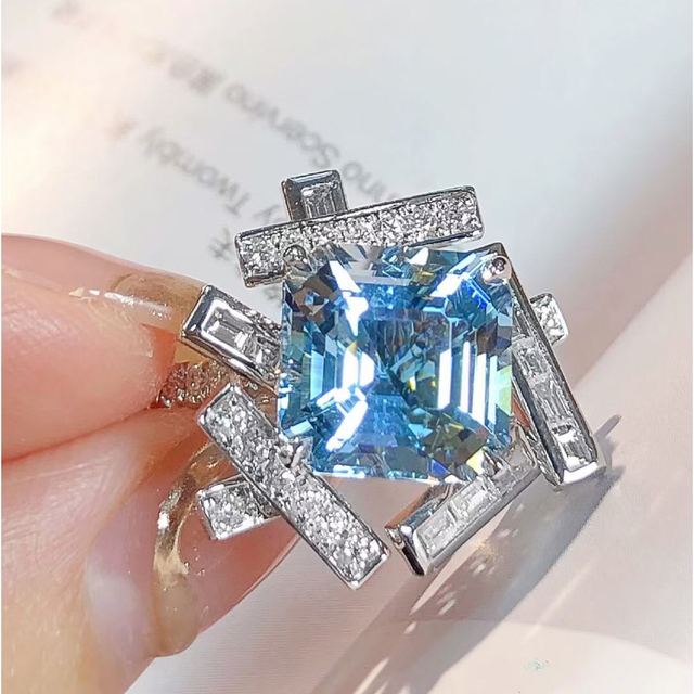 ☆日本の職人技☆ 天然アクアマリン ダイヤ ¥ k18 リング7.5ct リング