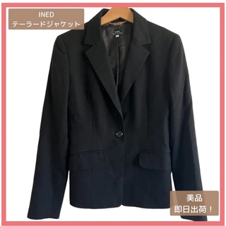 美品★イネド　テーラードジャケット　グレー白ピンク　日本製　XL１３号シングル