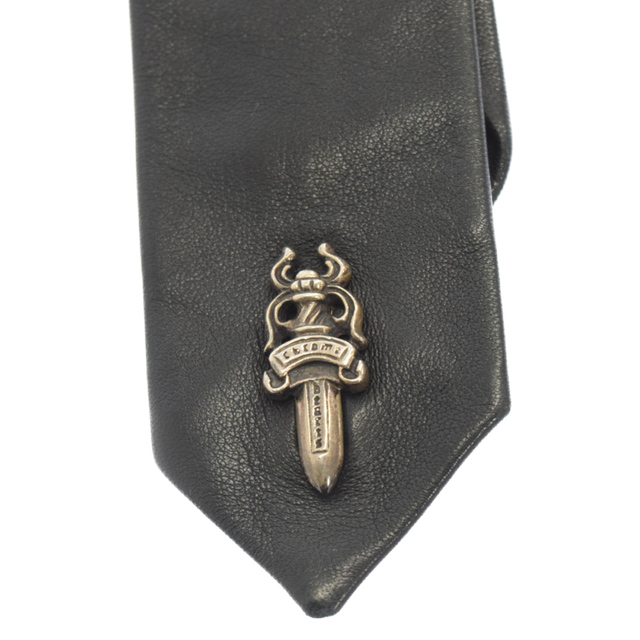 CHROME HEARTS クロムハーツ TIE NEK SKNNY LTHR/レザーネクタイ ダガーモチーフネクタイ シルバー/ブラック