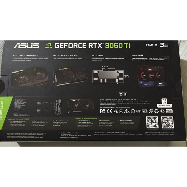 ASUS(エイスース)の【新品未開封保証書付き】RTX3060ti 8GB ASUS GeForce スマホ/家電/カメラのPC/タブレット(PCパーツ)の商品写真