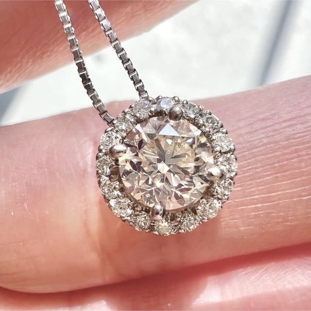 天然ダイヤモンド ダイヤ ほぼ1ct ヘイロー pt900 ネックレス - ネックレス