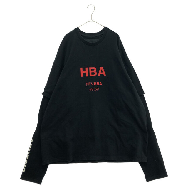 HOOD BY AIR/HBA フッドバイエアー/エチビーエー フロントロゴプリントレイヤードスリーブデザイン長袖Tシャツ ブラック