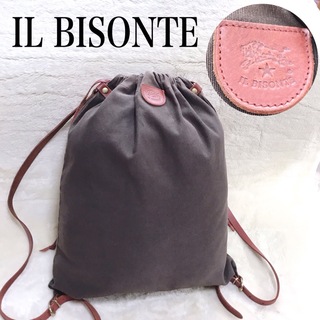 イルビゾンテ(IL BISONTE)のIL BISONT イルビゾンテ リュック 巾着型 コットン キャンバス レザー(リュック/バックパック)