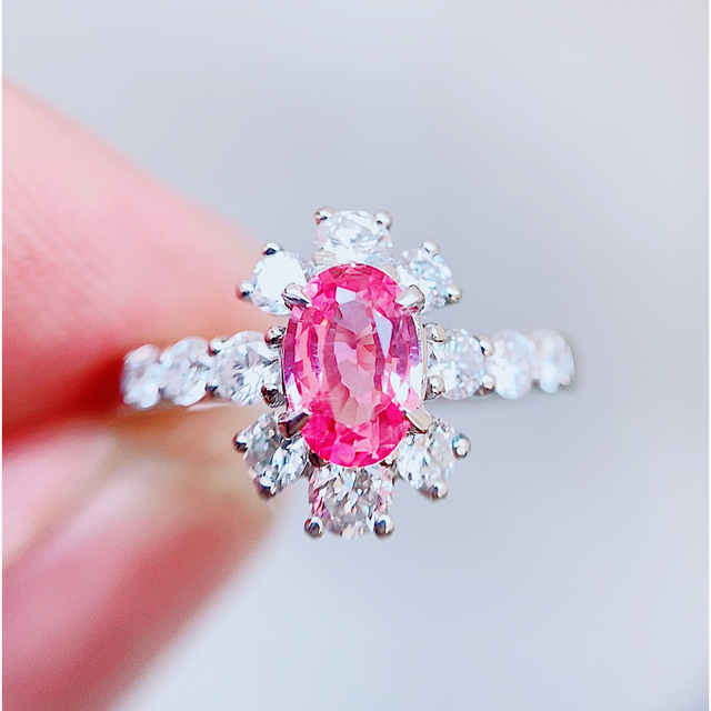 ★0.74ct★✨パパラチアサファイア0.80ctダイヤモンドプラチナリング指輪 レディースのアクセサリー(リング(指輪))の商品写真