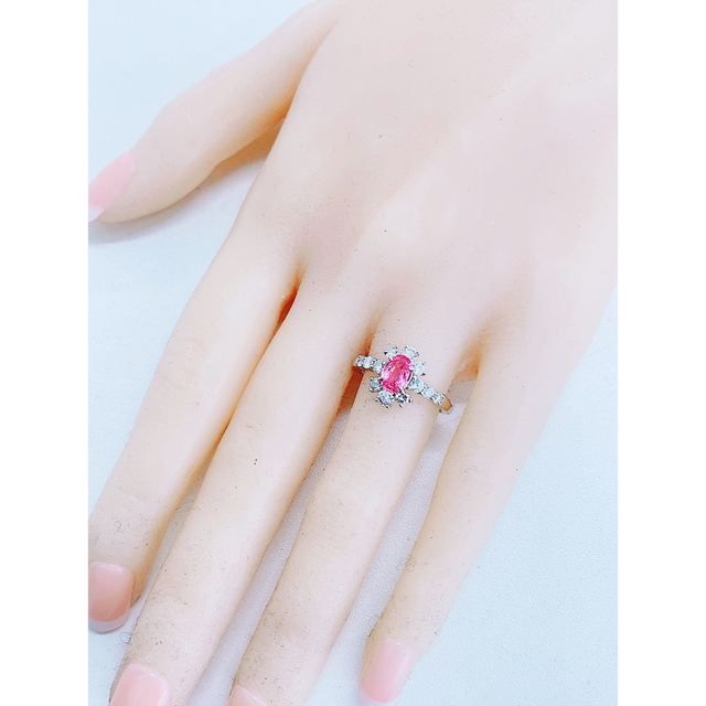 ★0.74ct★✨パパラチアサファイア0.80ctダイヤモンドプラチナリング指輪 レディースのアクセサリー(リング(指輪))の商品写真