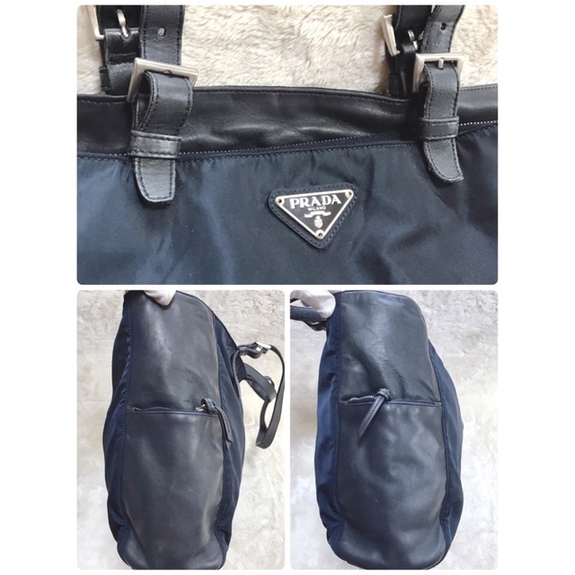 PRADA - PRADA 大容量 ナイロン レザー トートバッグ 3角ロゴ