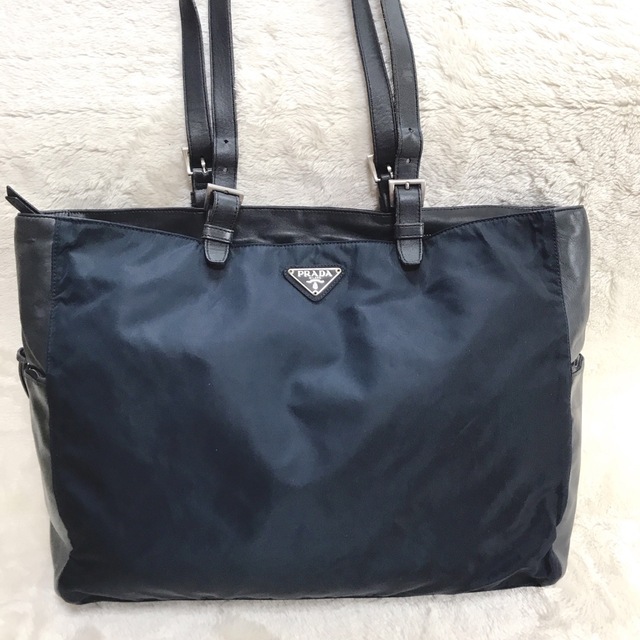 PRADA - PRADA 大容量 ナイロン レザー トートバッグ 3角ロゴ