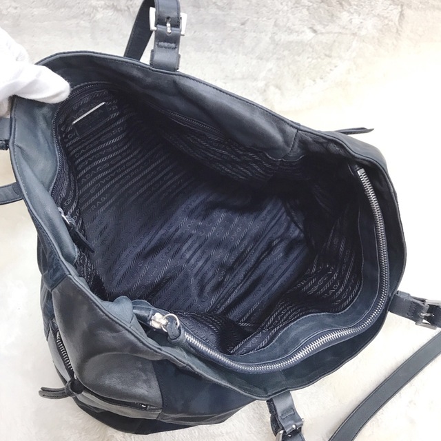 PRADA - PRADA 大容量 ナイロン レザー トートバッグ 3角ロゴ