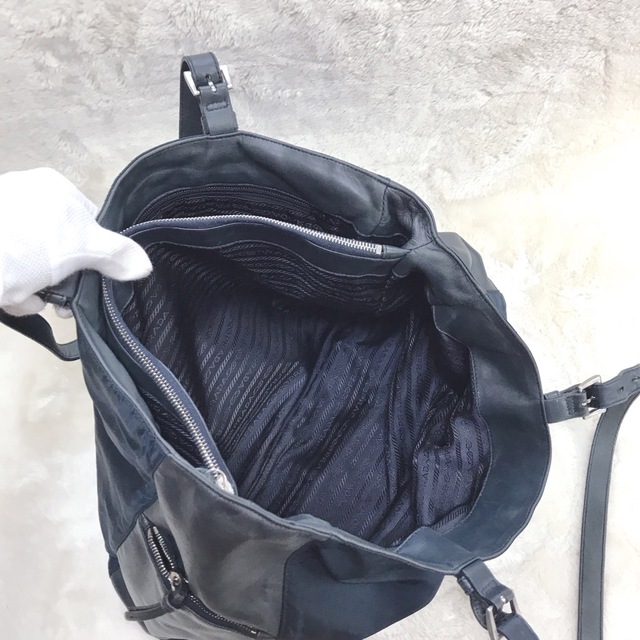 PRADA - PRADA 大容量 ナイロン レザー トートバッグ 3角ロゴ