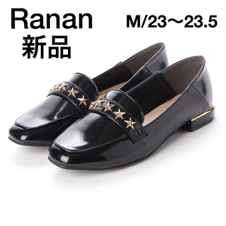 Ranan 新品 スタースタッズエナメルローファーパンプス 黒Mフラットシューズ(ローファー/革靴)