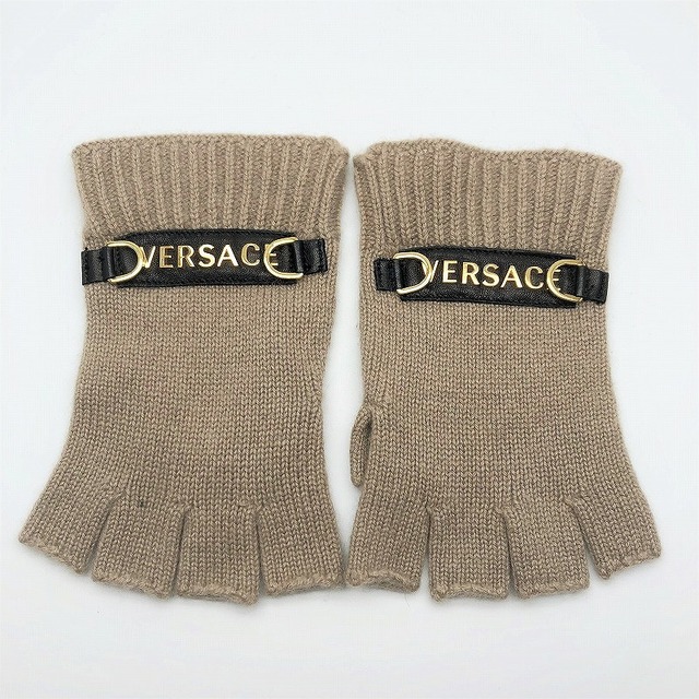 VERSACE(ヴェルサーチ)の[USED/中古]VERSACE ヴェルサーチ 手袋 【美品】Versaceロゴ 指ぬきグローブ フィンガーレス手袋/手袋/指ぬき手袋/指なし手袋/Versace GLOVES ベージュ カシミヤ 中古 ai-tdc-03007 レディースのファッション小物(手袋)の商品写真