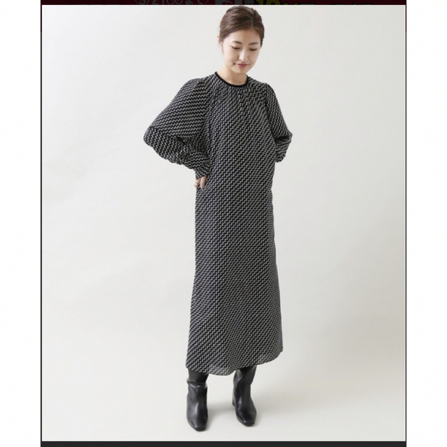 IENA - IENA ドットクルーネックワンピース　ブラック　38 美品　タグ有り