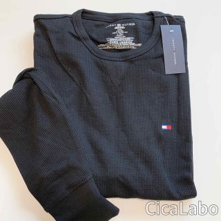 トミーヒルフィガー(TOMMY HILFIGER)の【新品】トミー ワッフル ロンT ブラック M(Tシャツ/カットソー(七分/長袖))