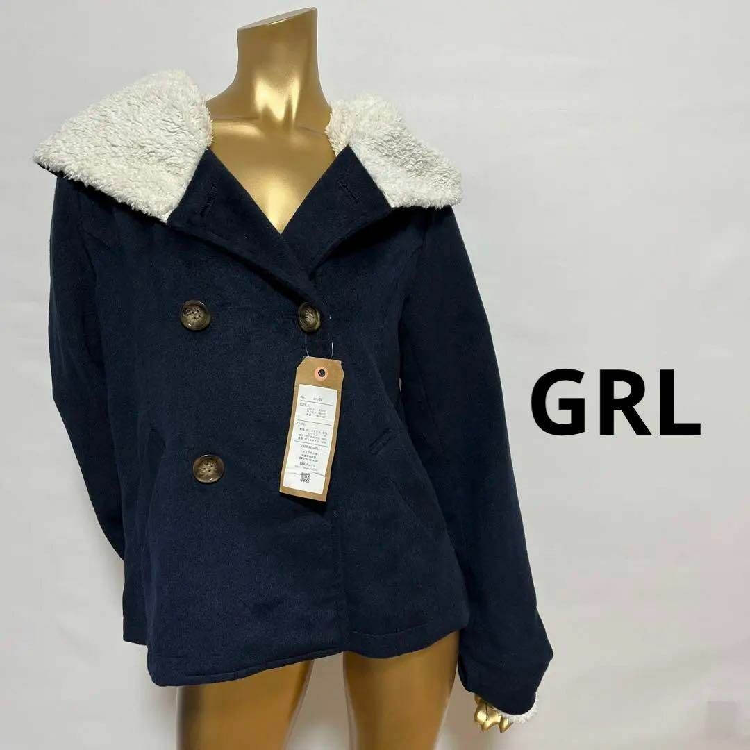 GRL(グレイル)の【2359】GRL フード付き アウター L ネイビー レディースのジャケット/アウター(その他)の商品写真