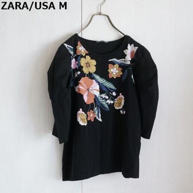 ZARA(ザラ)のZARA ザラ｜マトンスリーブ カットソー 花 ボタニカル パフスリーブ レディースのトップス(Tシャツ(半袖/袖なし))の商品写真