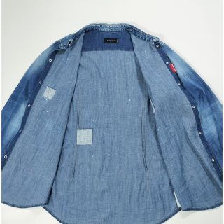 新品 DSQUARED2 デニムシャツ ダメージ加工 ウォッシュ ボタンダウンの