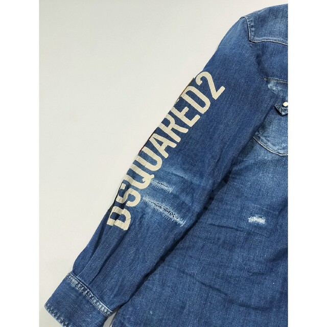 新品 DSQUARED2 デニムシャツ 長袖 ダメージ加工 ウォッシュ ロゴ 休日