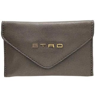 エトロ(ETRO)のエトロ カードケース レザー 革 ガンメタ系 ETRO ロゴ カード入れ(名刺入れ/定期入れ)