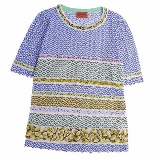 ミッソーニ(MISSONI)の美品 ミッソーニ MISSONI ニット セーター 半袖 ショートスリーブ 総柄 コットン トップス レディース 44(L相当) マルチカラー(ニット/セーター)